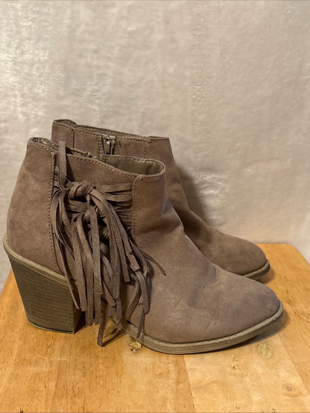 Faded Glory Taupe Fringe faux Suede Ankle Booties